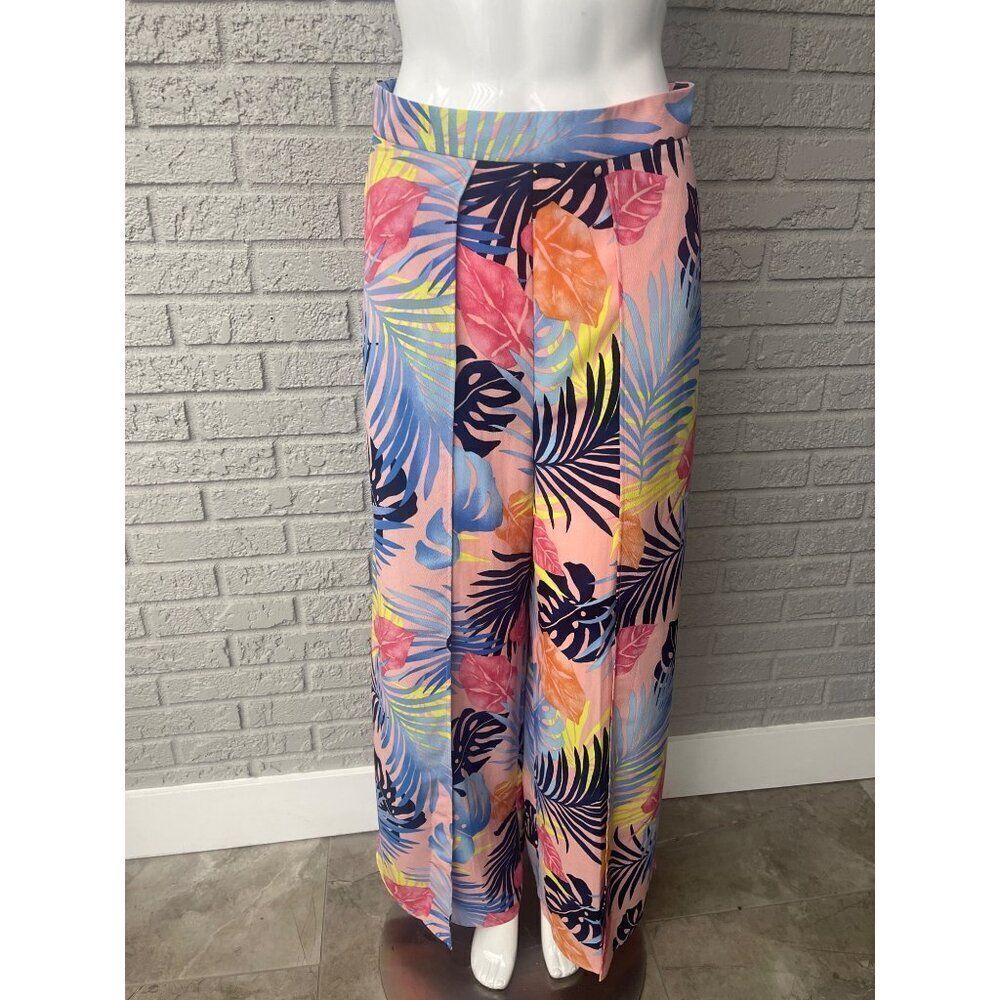Multicolored Women Palm Print Fly Away Pant Size S